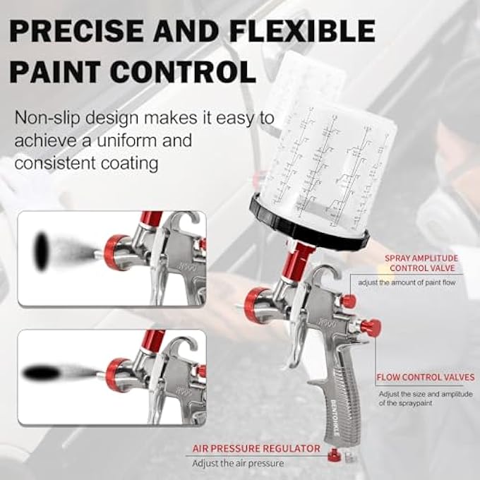 BENTOHKLE R500 LVLP AIR SPRAY GUN WITH 10PCS 650ML DISPOSABLE CUPS 1.3/1.5/1.7/2.0MM NOZZLES, AUTOMOTIVE PAINT GUNS R500 PAINT GUN SPRAYER FOR HOUSE PAINTING, CAR, FURNITURE - Image 2